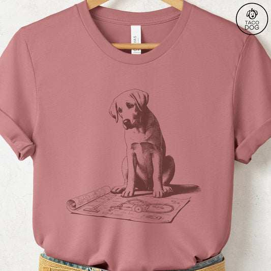 Labrador Retriever Lab Vacuum Blueprint T-Shirt Heather Mauve Taco-Dog