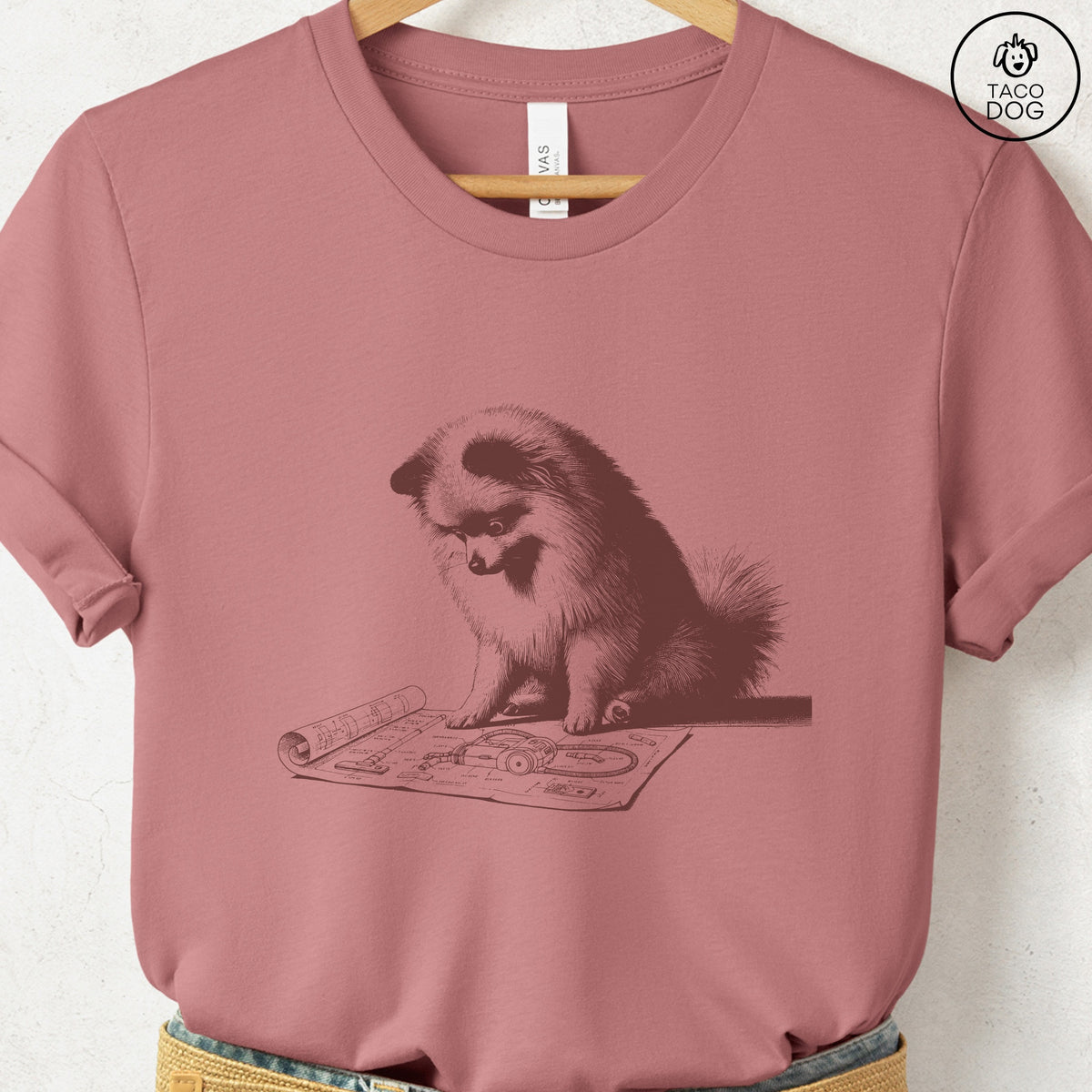Pomeranian Vacuum Blueprint T-Shirt, design close-up
