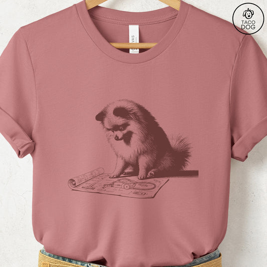 Pomeranian Vacuum Blueprint T-Shirt Heather Mauve Taco-Dog