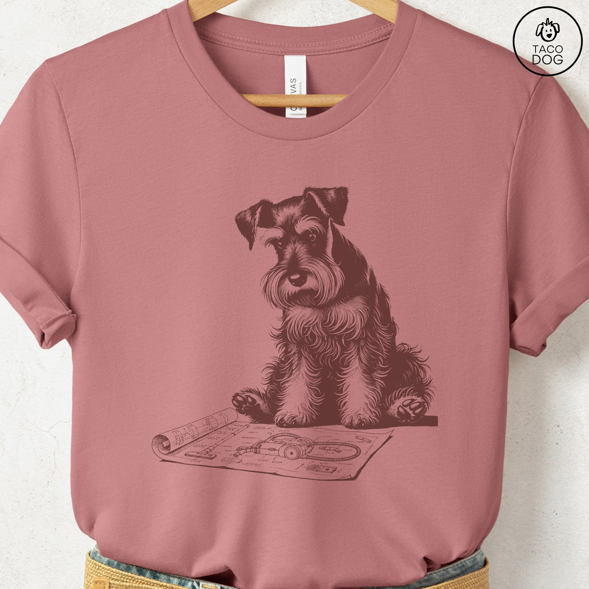 Schnauzer Vacuum Blueprint T-Shirt, design close-up