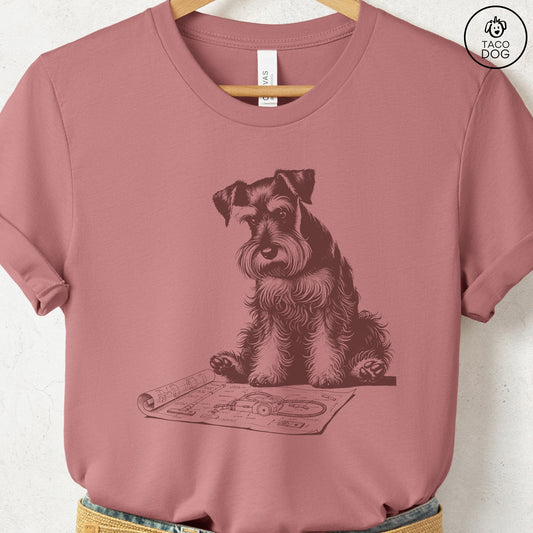 Schnauzer Vacuum Blueprint T-Shirt Heather Mauve Taco-Dog