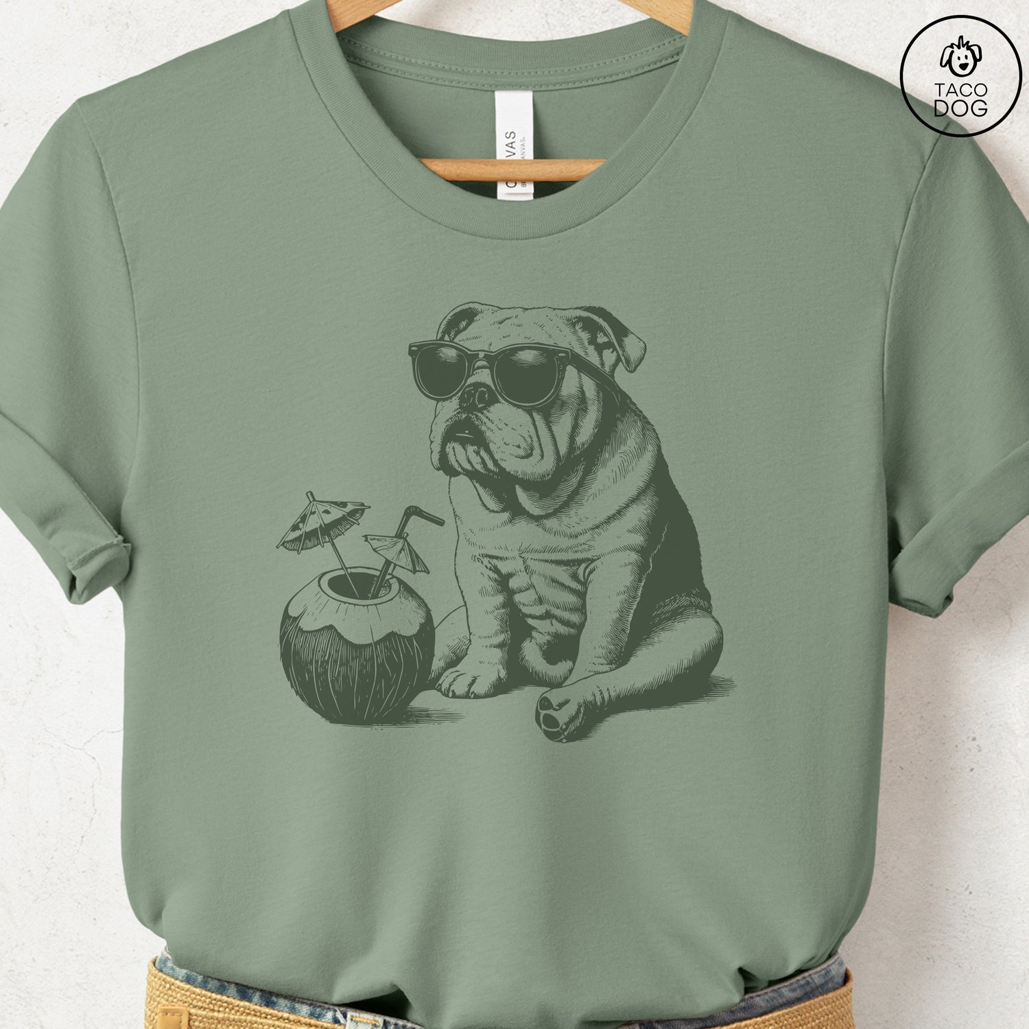 English Bulldog Vacation T-Shirt Sage Taco-Dog