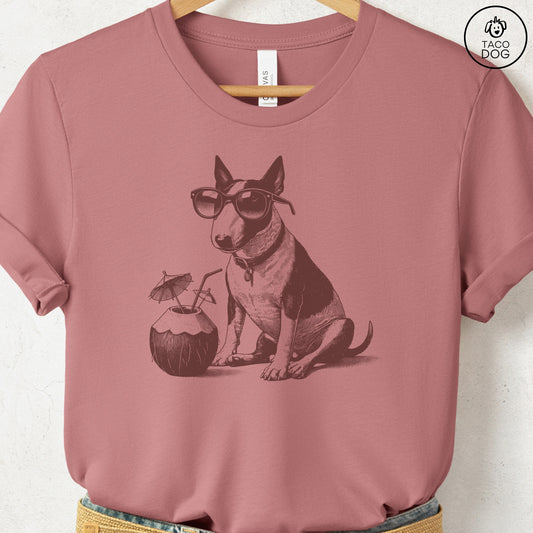 English Bull Terrier Vacation T-Shirt Heather Mauve Taco-Dog