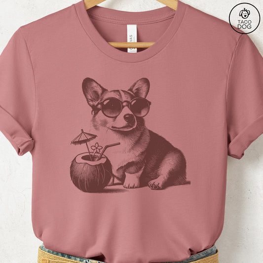 Corgi Vacation T-Shirt Heather Mauve Taco-Dog