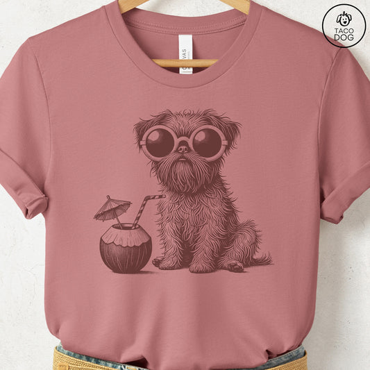 Brussels Griffon Griff Vacation T-Shirt Heather Mauve Taco-Dog