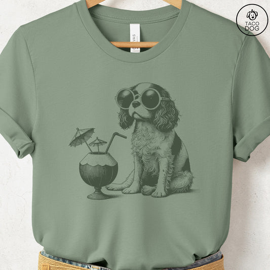 Cavalier King Charles Spaniel Vacation T-Shirt Sage Taco-Dog