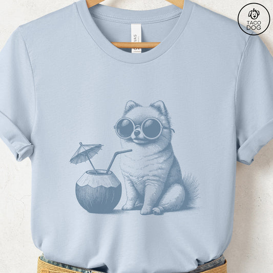 Pomeranian Vacation T-Shirt Light Blue Taco-Dog