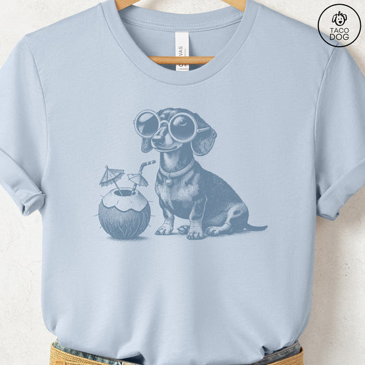 Dachshund Weenie Vacation T-Shirt Light Blue Taco-Dog
