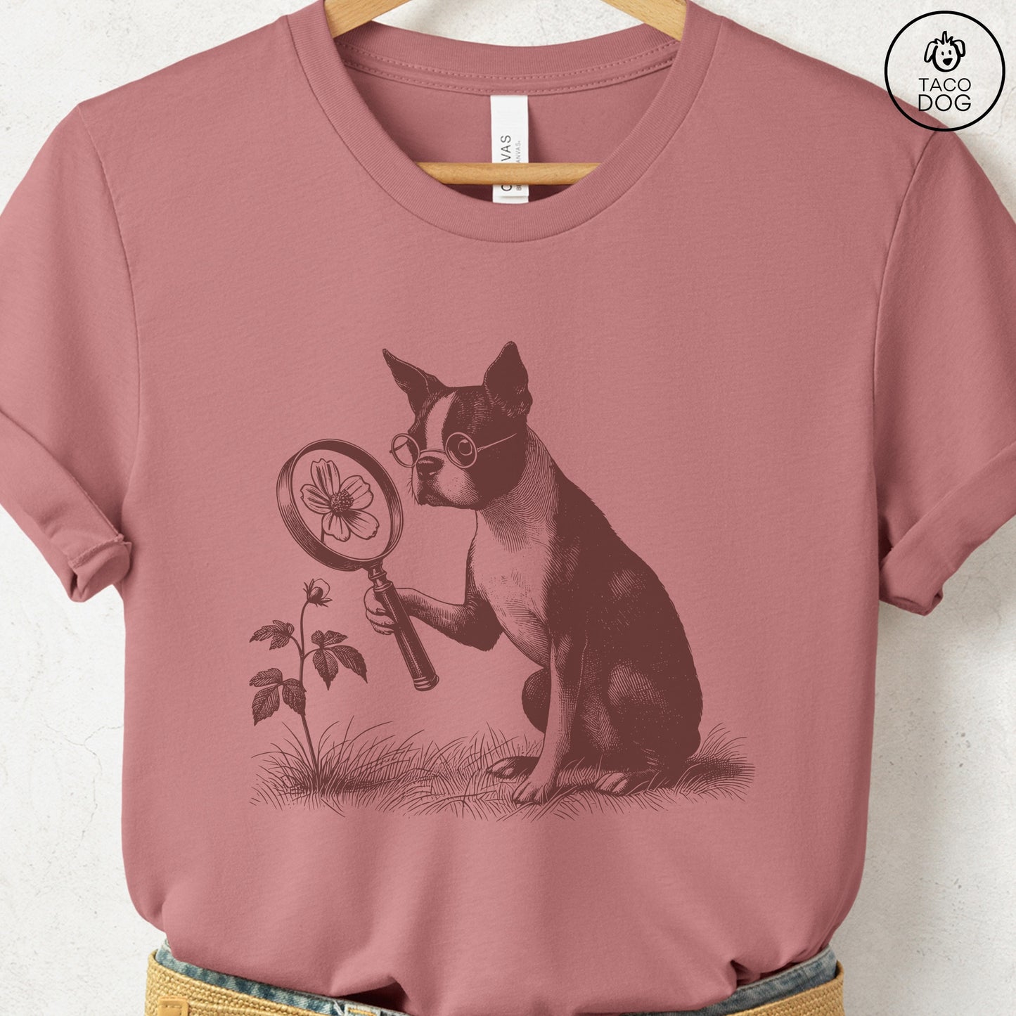 Boston Terrier Botanist Flower T-Shirt