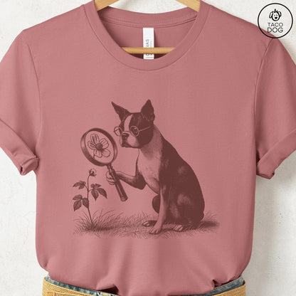 Boston Terrier Botanist Flower T-Shirt