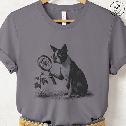 Boston Terrier Botanist Flower T-Shirt