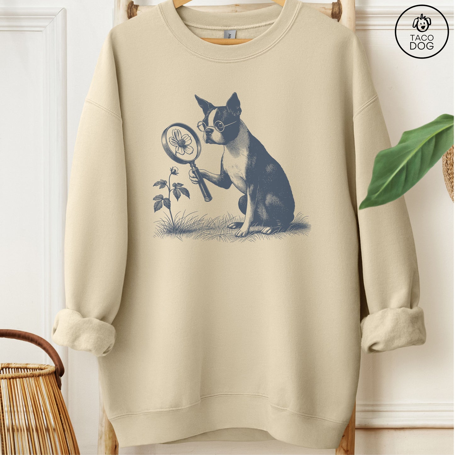 Boston Terrier Botanist Flower Sweatshirt