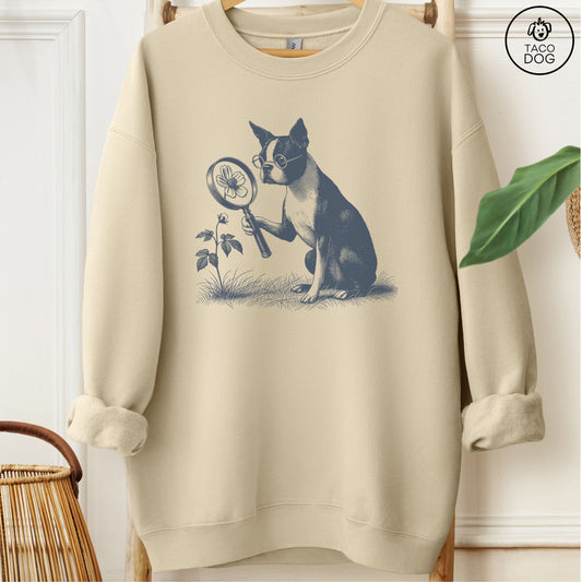 Boston Terrier Botanist Flower Sweatshirt Sand Taco-Dog