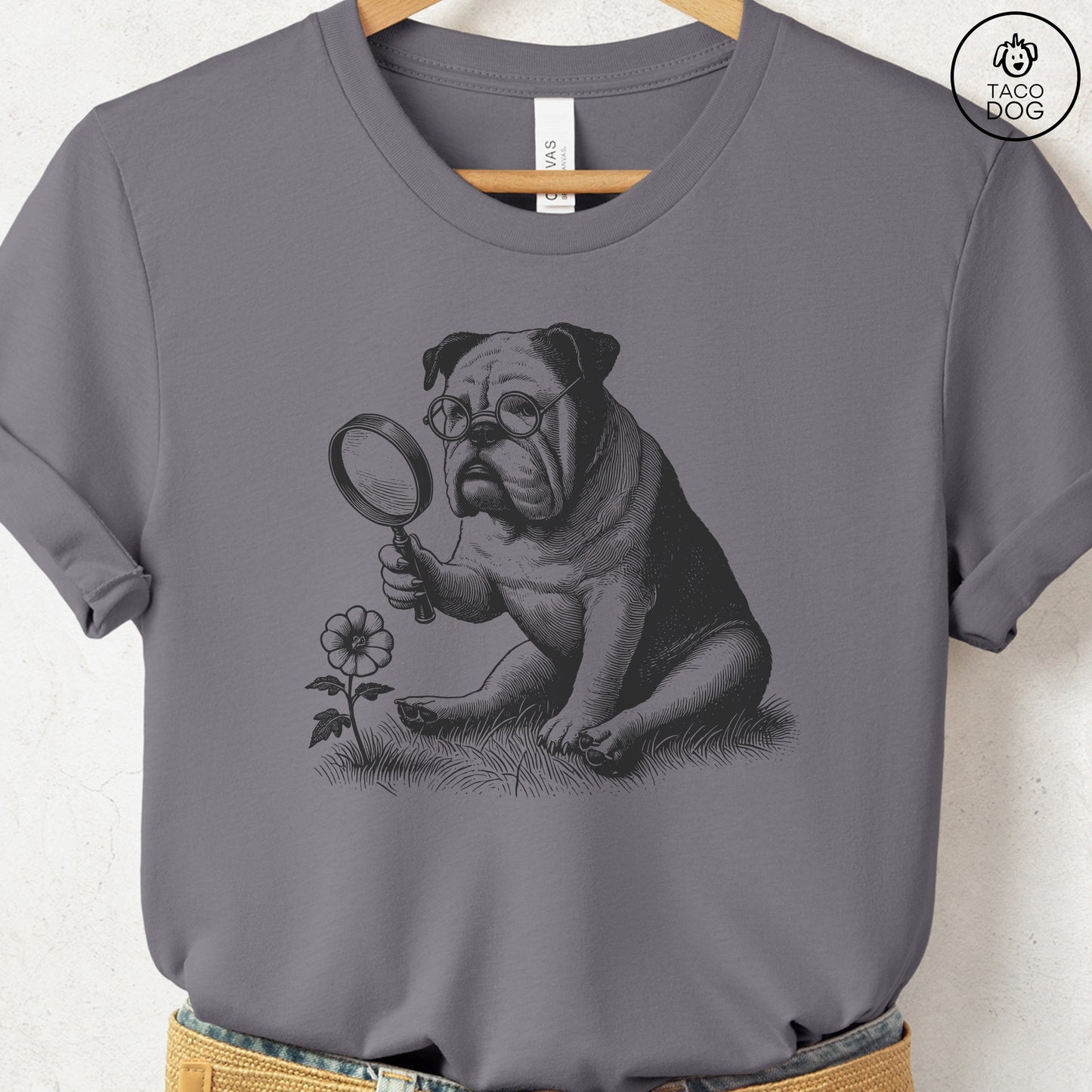 English Bulldog Botanist Flower T-Shirt