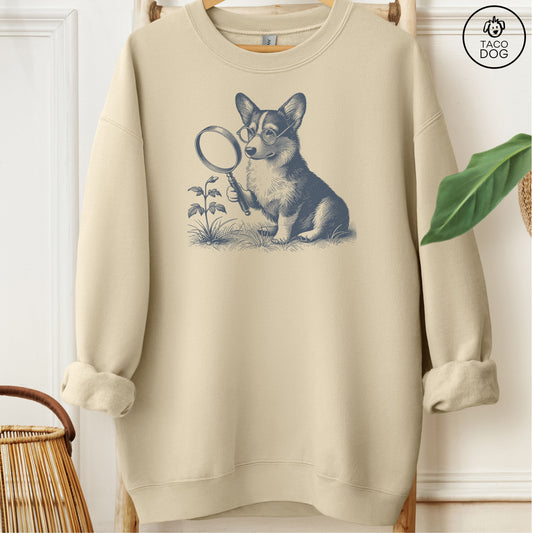Corgi Botanist Flower Sweatshirt Sand Taco-Dog