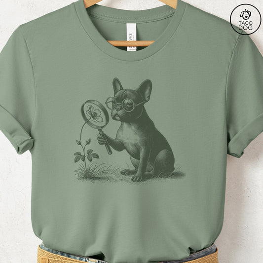 French Bulldog Frenchie Botanist Flower T-Shirt Sage Taco-Dog