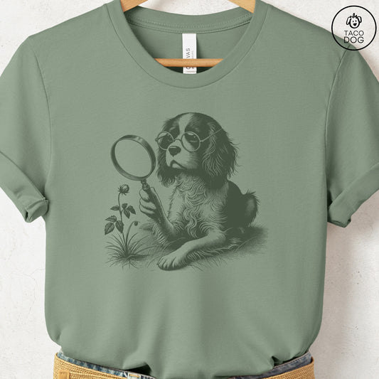 Cavalier King Charles Spaniel Botanist Flower T-Shirt Sage Taco-Dog