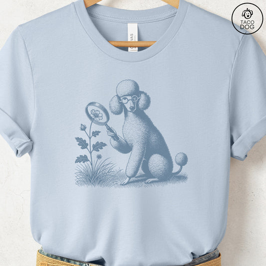 Poodle Botanist Flower T-Shirt Light Blue Taco-Dog
