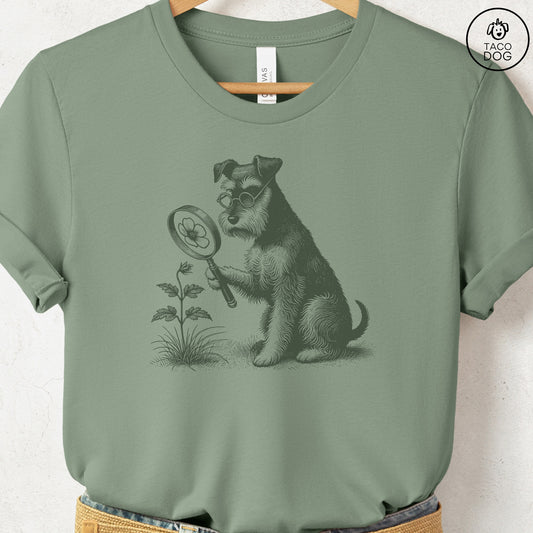 Schnauzer Botanist Flower T-Shirt Sage Taco-Dog