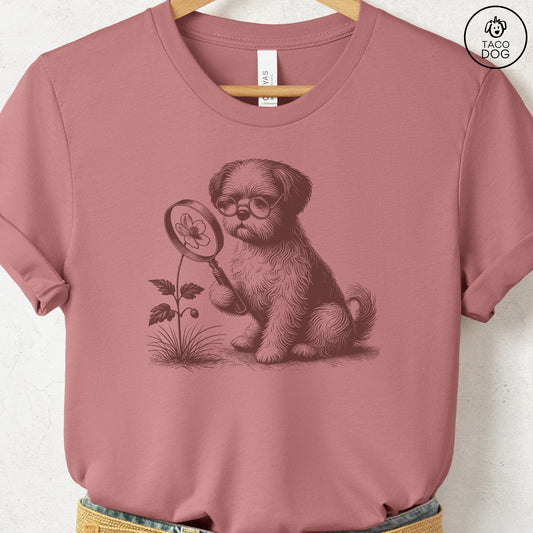 Shih Tzu Botanist Flower T-Shirt Heather Mauve Taco-Dog