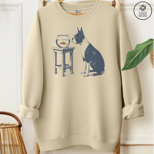 Boston Terrier Goldfish Sweatshirt Sand Taco-Dog