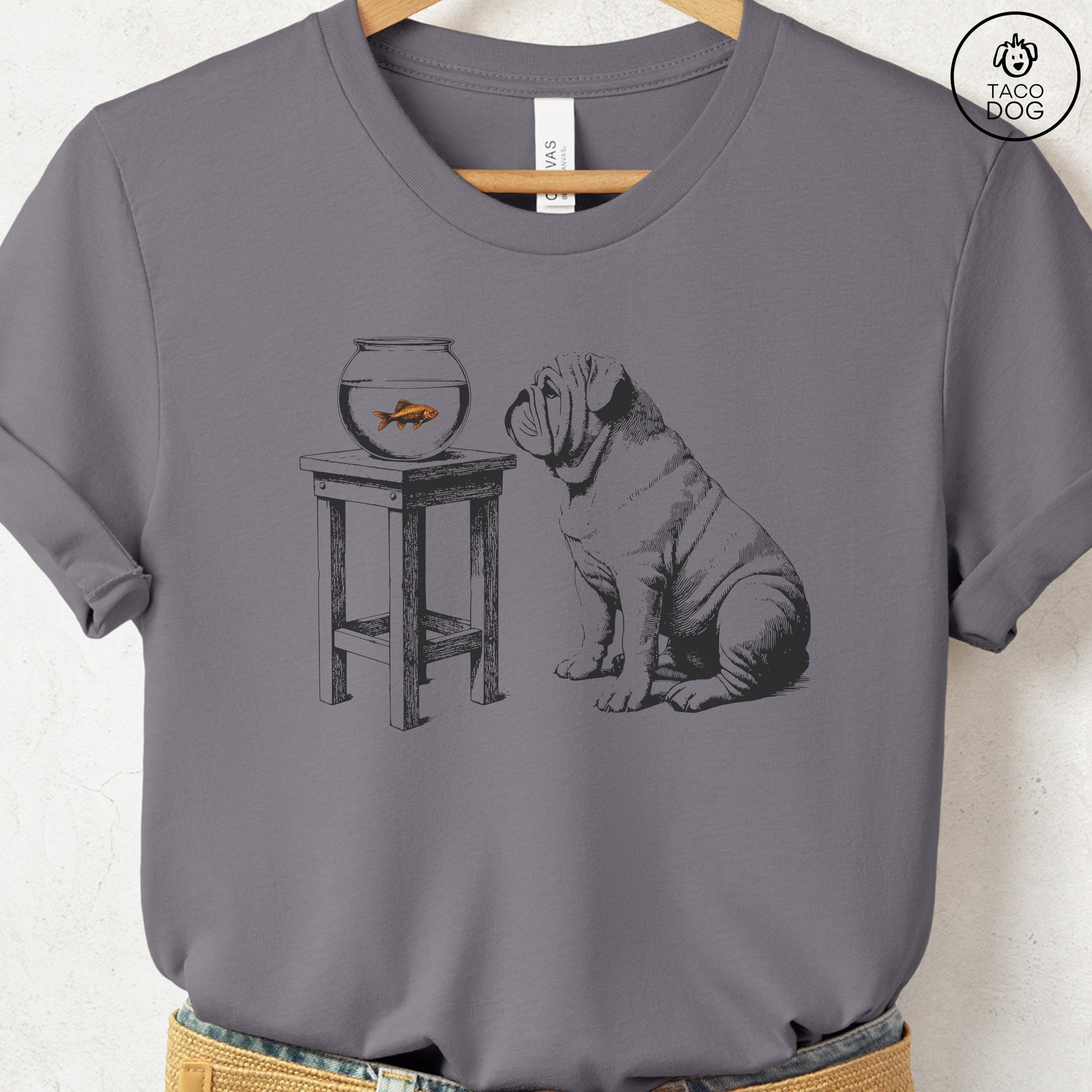 English Bulldog Goldfish T-Shirt Storm Taco-Dog