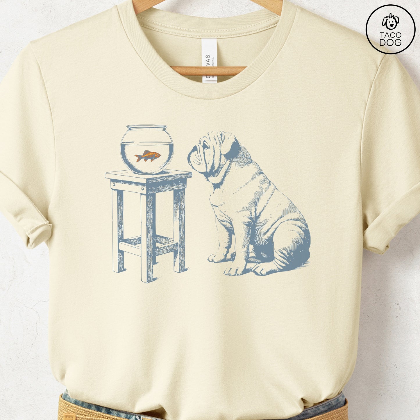 English Bulldog Goldfish T-Shirt Natural Taco-Dog