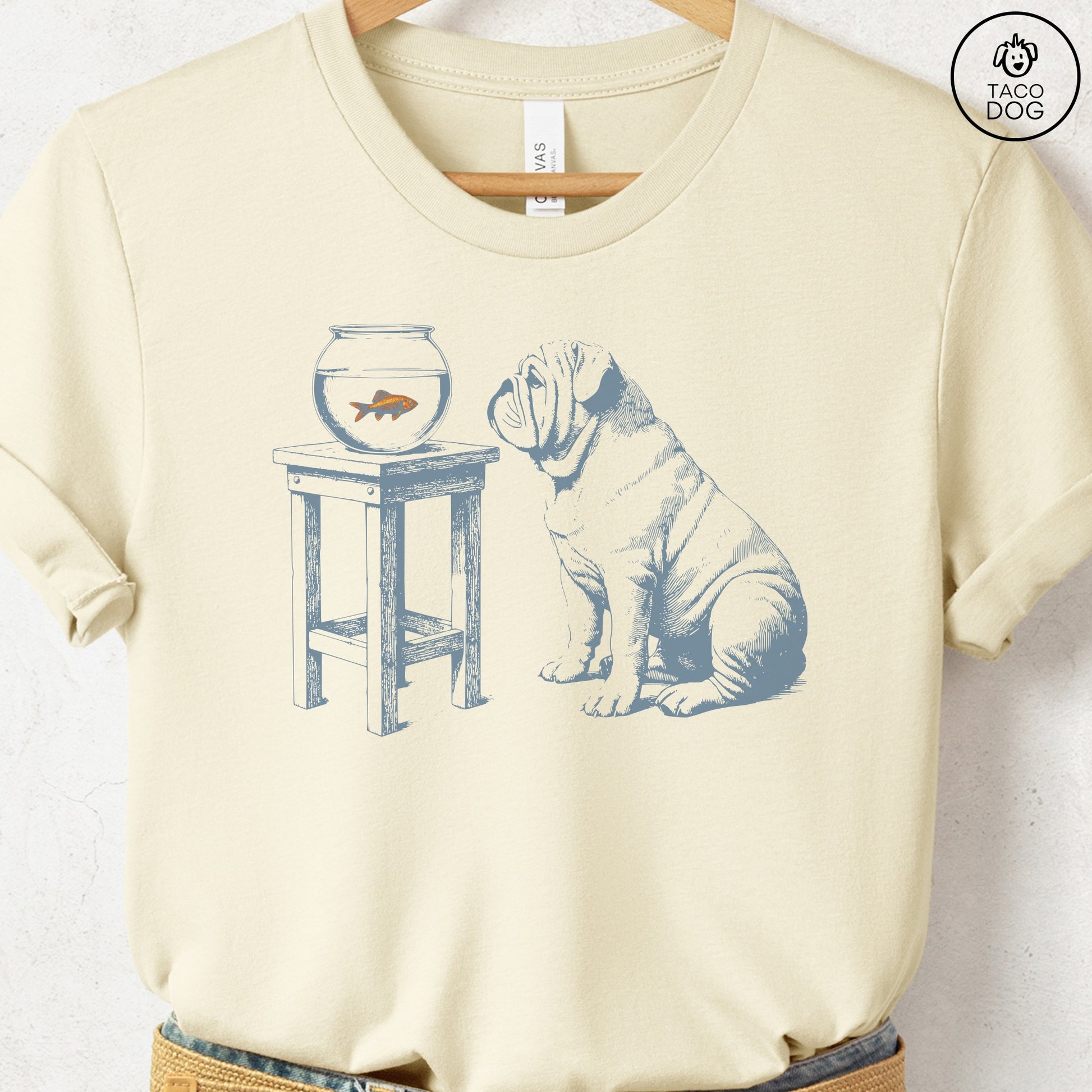 English Bulldog Goldfish T-Shirt Natural Taco-Dog
