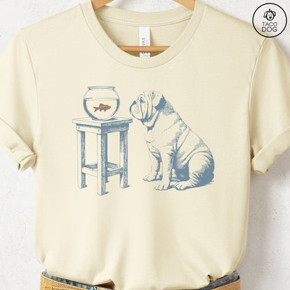 English Bulldog Goldfish T-Shirt Natural Taco-Dog