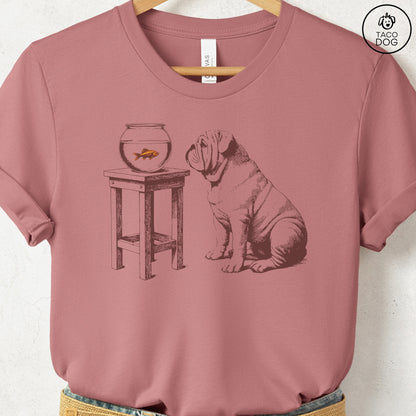 English Bulldog Goldfish T-Shirt Heather Mauve Taco-Dog