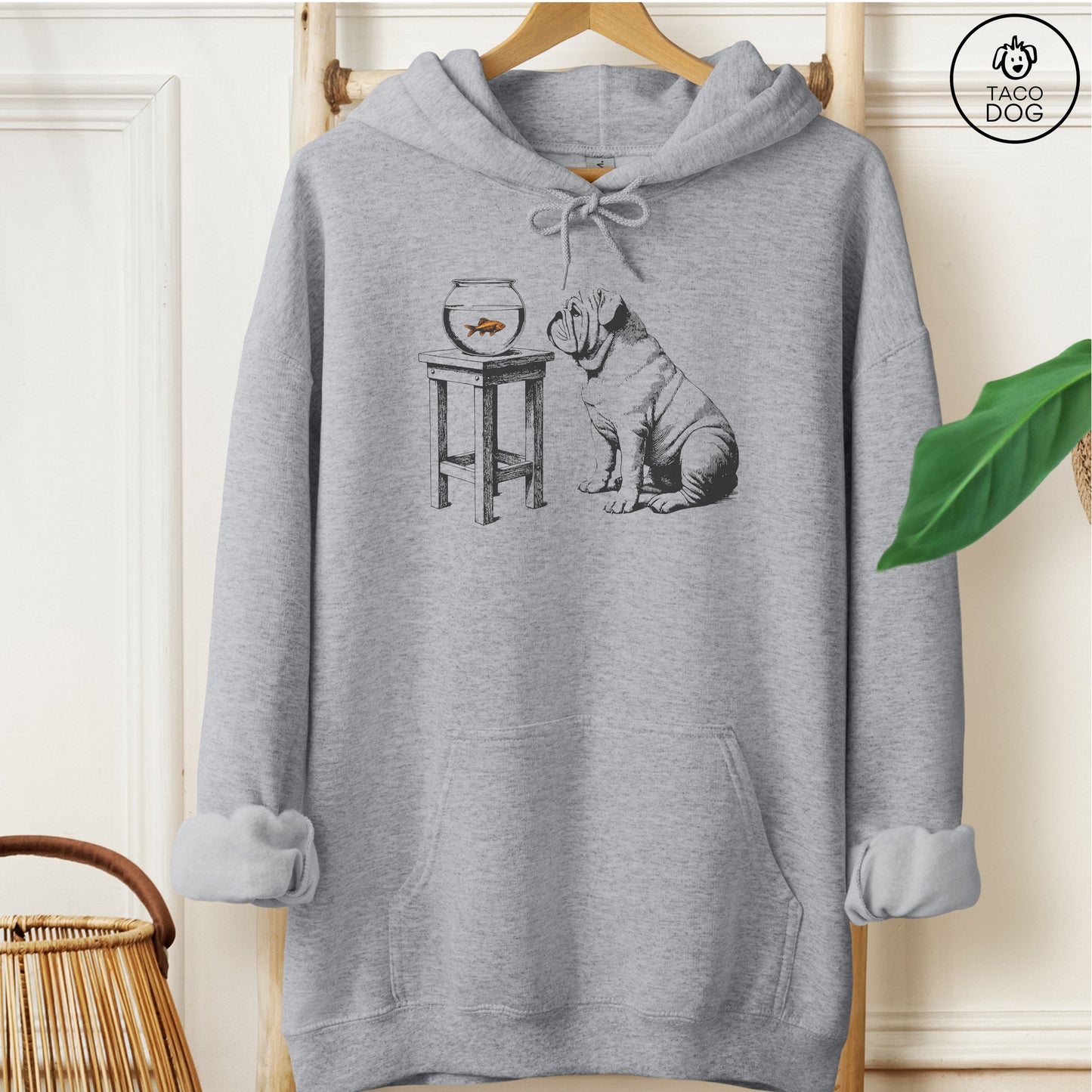 English Bulldog Goldfish Hoodie Graphite Heather Taco-Dog