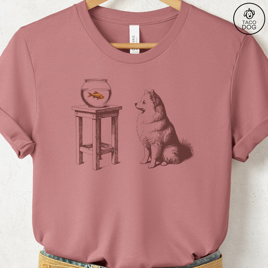 Pomeranian Goldfish T-Shirt Heather Mauve Taco-Dog