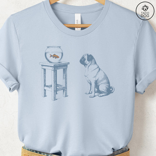 Pug Goldfish T-Shirt Light Blue Taco-Dog