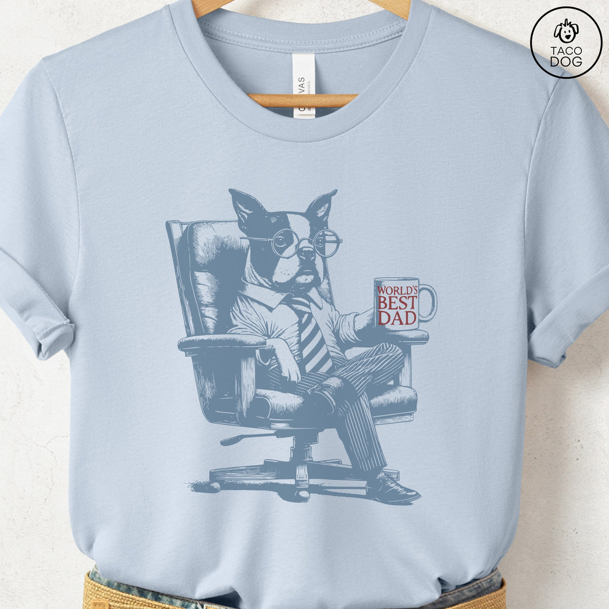 Boston Terrier World's Best Dad Mug T-Shirt, design close-up