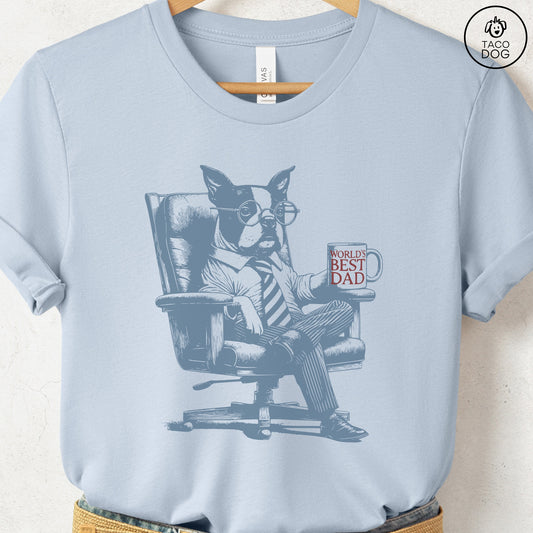 Boston Terrier World's Best Dad Mug T-Shirt Light Blue Taco-Dog