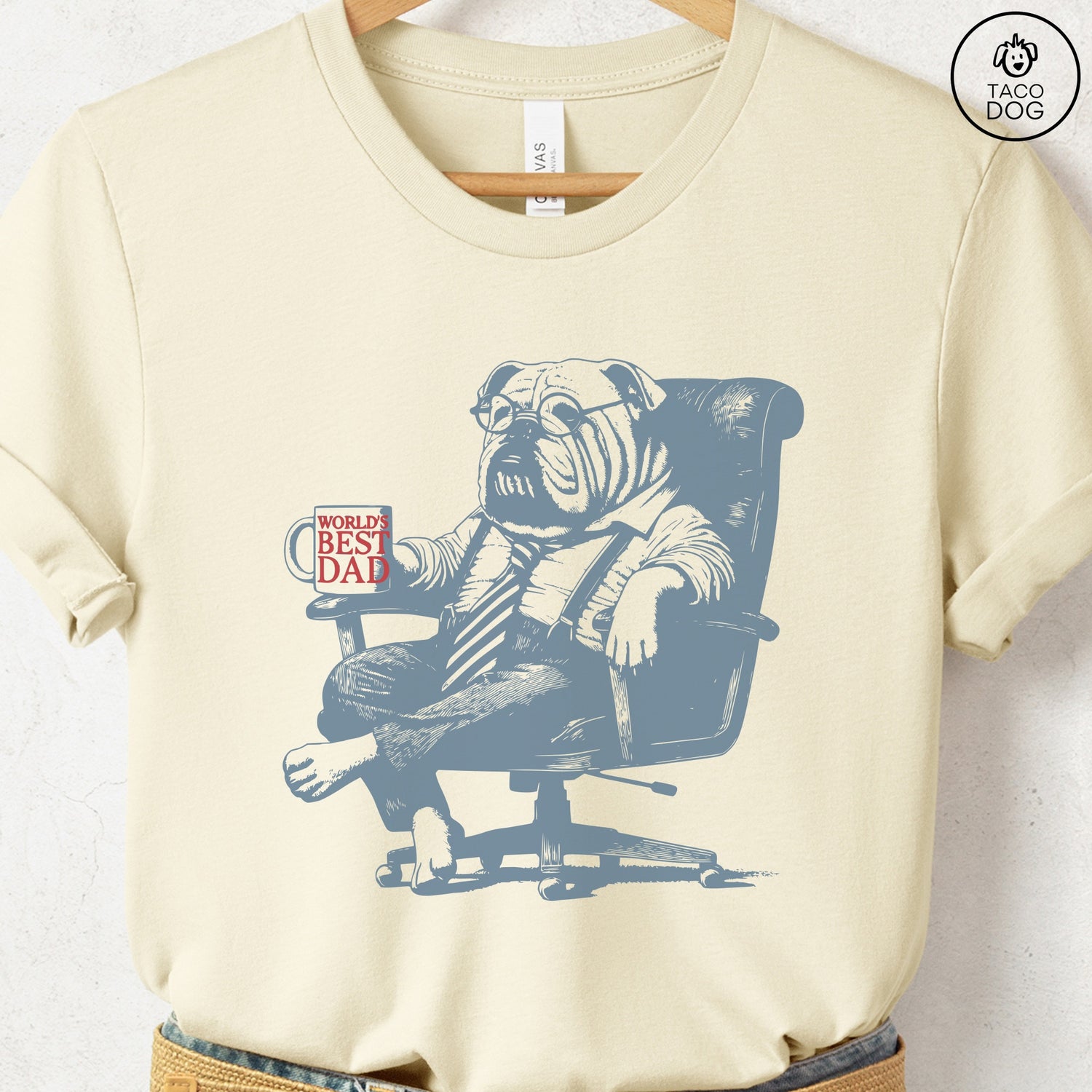 English Bulldog World's Best Dad Mug T-Shirt Natural Taco-Dog