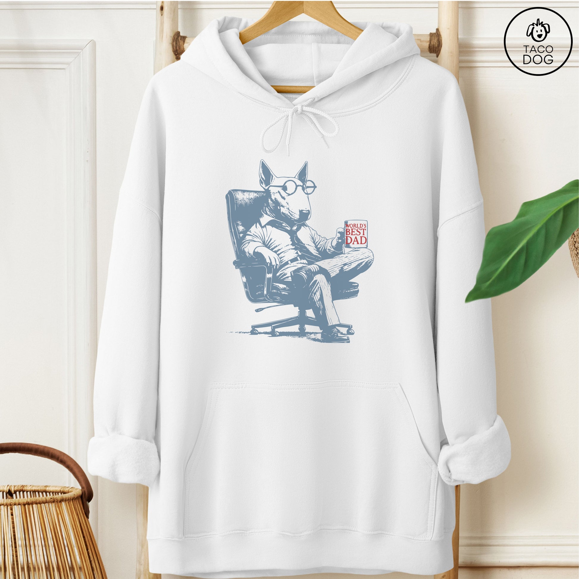 English Bull Terrier Bully World's Best Dad Mug Hoodie White Taco-Dog