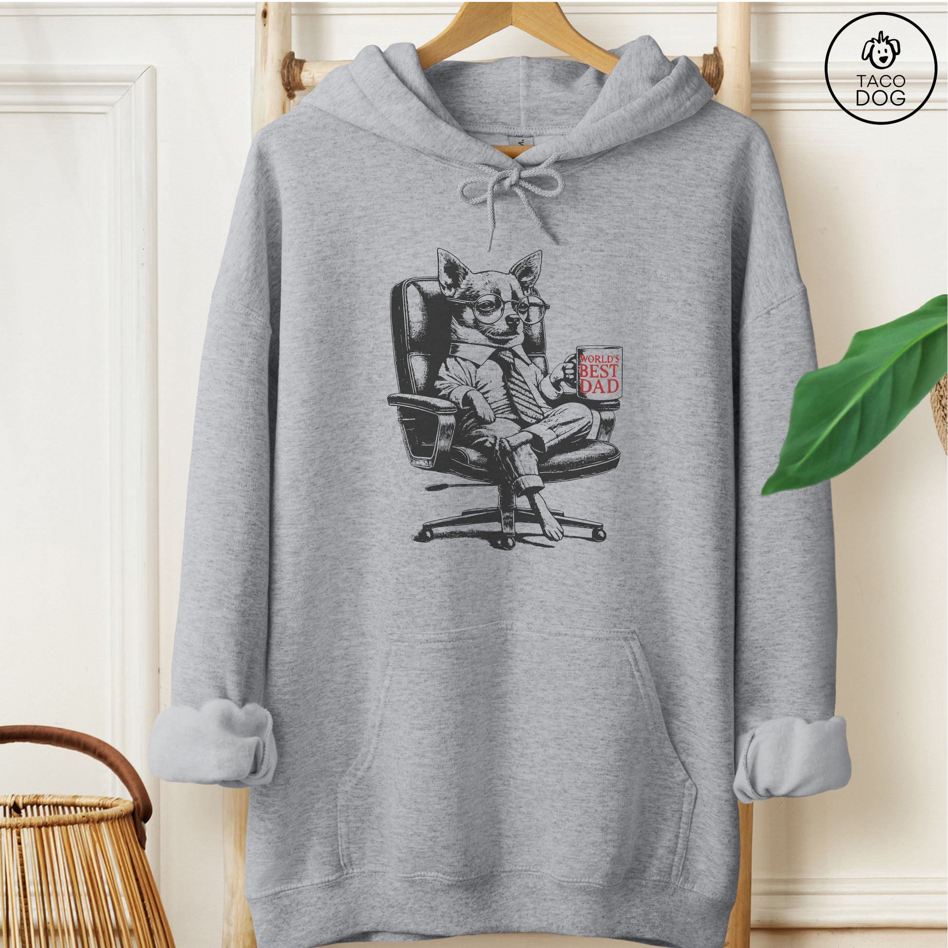 Chihuahua World's Best Dad Mug Hoodie Graphite Heather Taco-Dog
