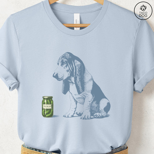 Basset Hound Pickles T-Shirt Light Blue Taco-Dog