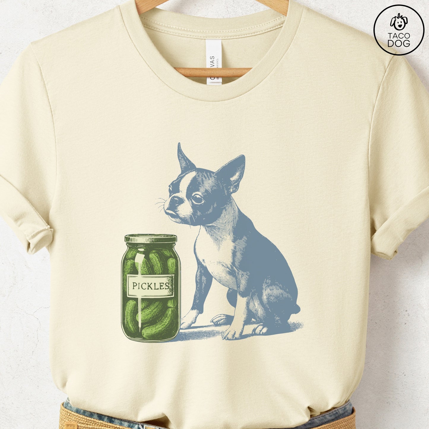 Boston Terrier Pickles T-Shirt Natural Taco-Dog
