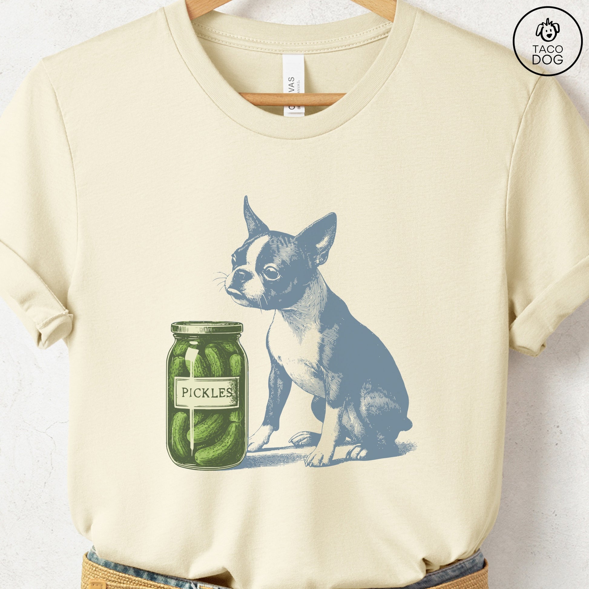 Boston Terrier Pickles T-Shirt Natural Taco-Dog