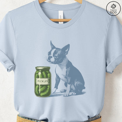 Boston Terrier Pickles T-Shirt Light Blue Taco-Dog