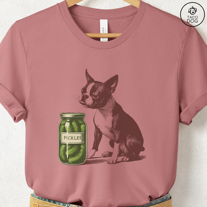 Boston Terrier Pickles T-Shirt Heather Mauve Taco-Dog