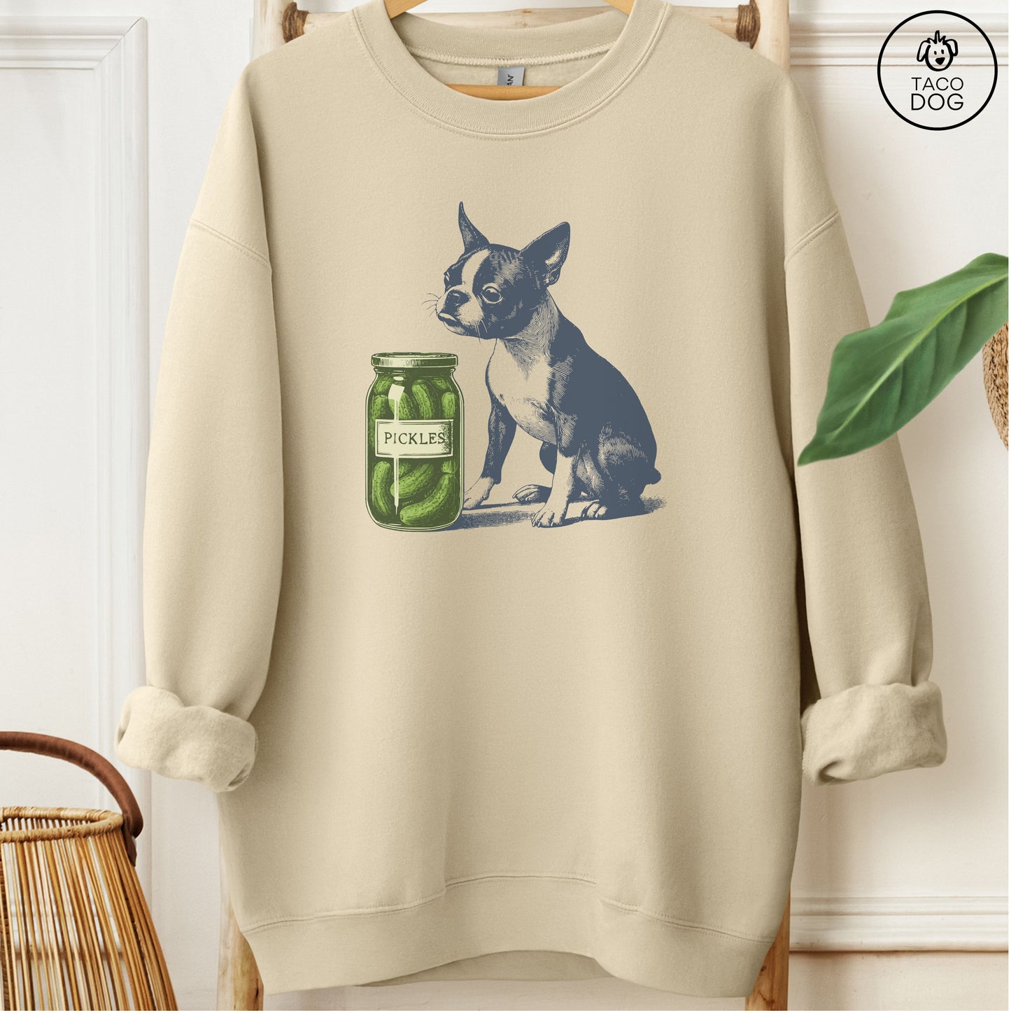 Boston Terrier Pickles Sweatshirt Sand Taco-Dog