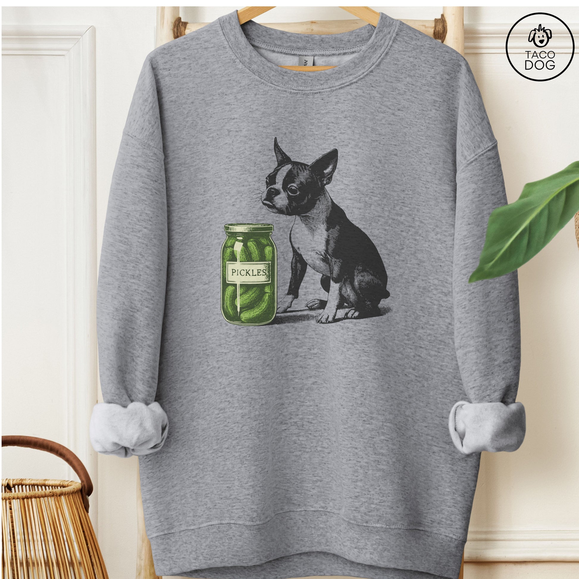 Boston Terrier Pickles Sweatshirt Graphite Heather Taco-Dog