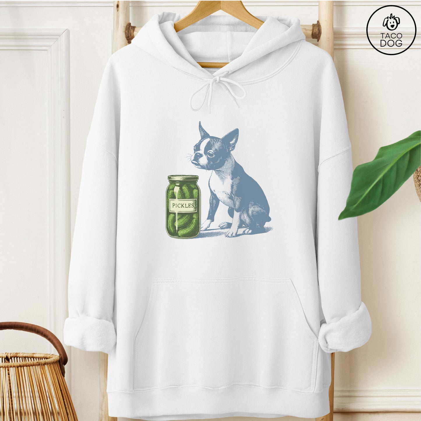 Boston Terrier Pickles Hoodie White
