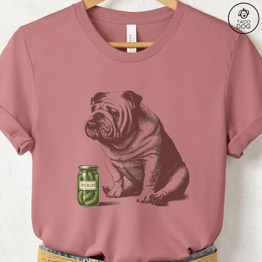 English Bulldog Pickles T-Shirt Heather Mauve Taco-Dog