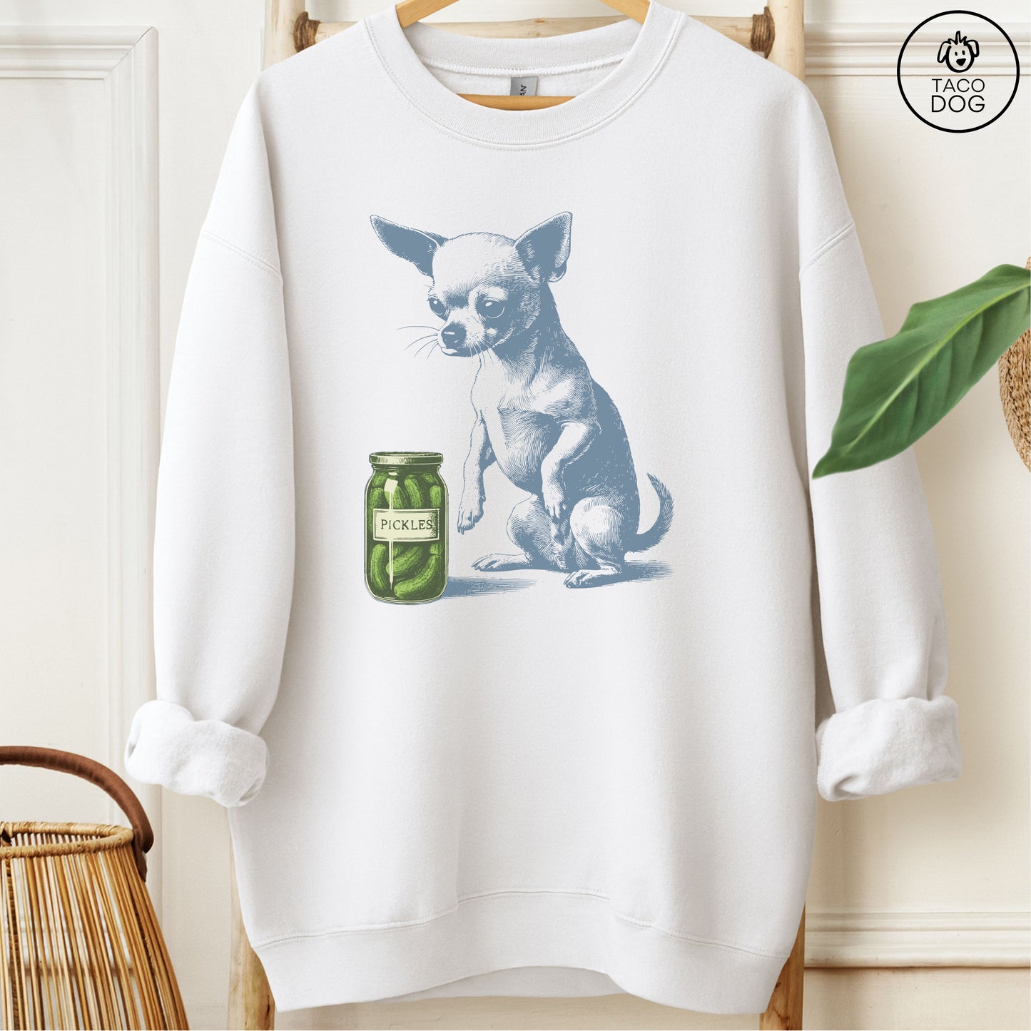 Chihuahua Pickles Sweatshirt White Taco-Dog