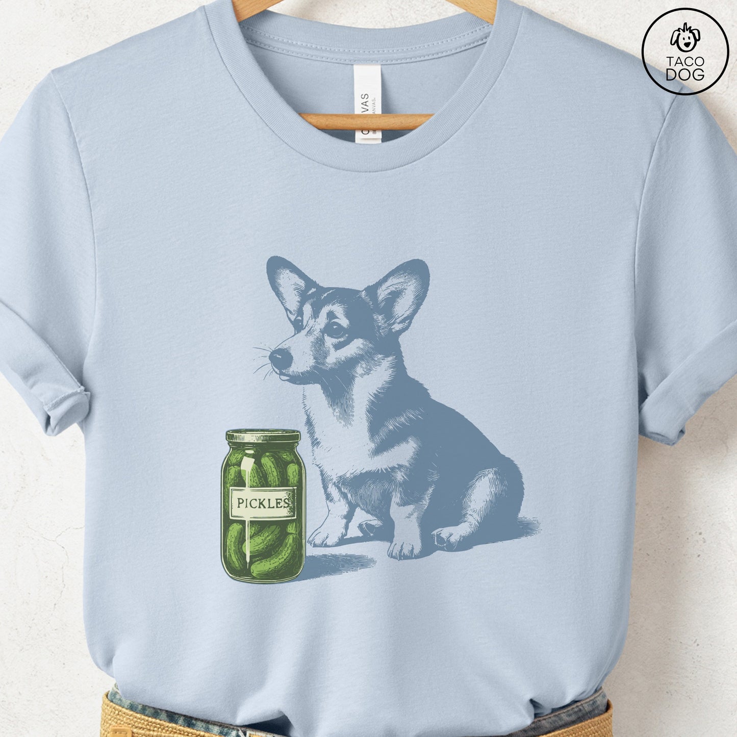 Corgi Pickles T-Shirt Light Blue Taco-Dog