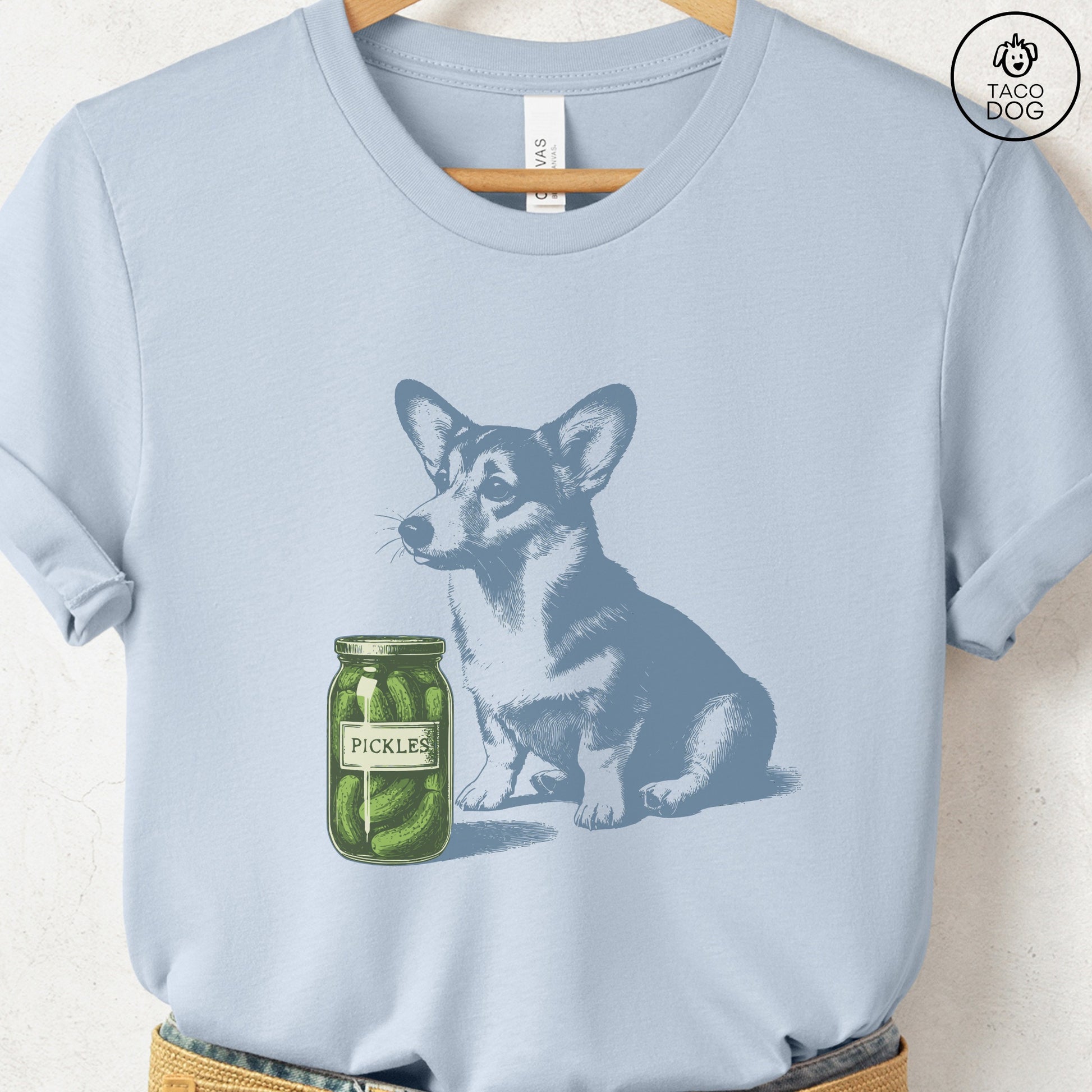 Corgi Pickles T-Shirt Light Blue Taco-Dog